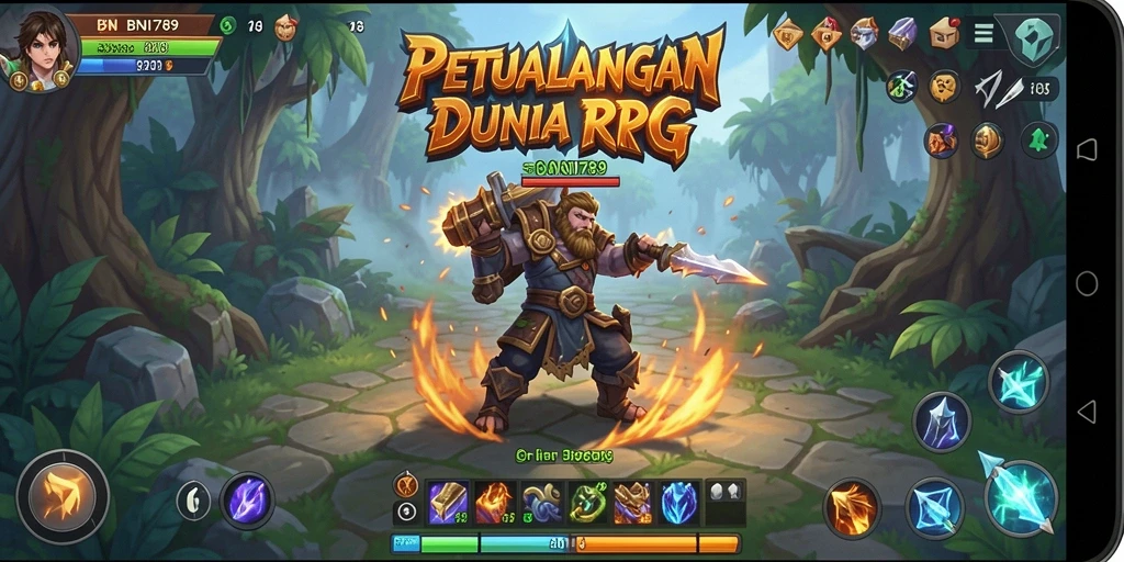 Tangkapan layar BNI789 menampilkan aksi pertarungan epik dan lingkungan fantastis.