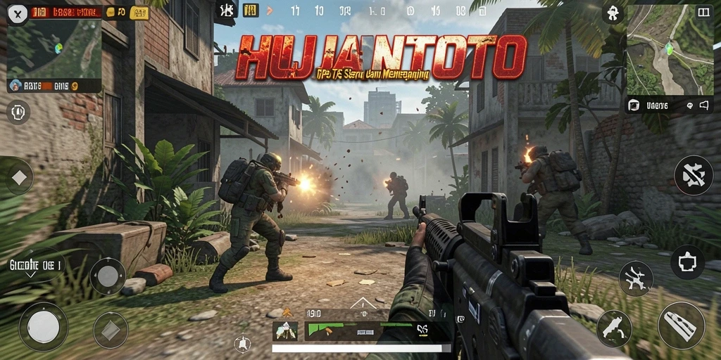 Menampilkan aksi mendebarkan dari gameplay TPS HUJANTOTO.