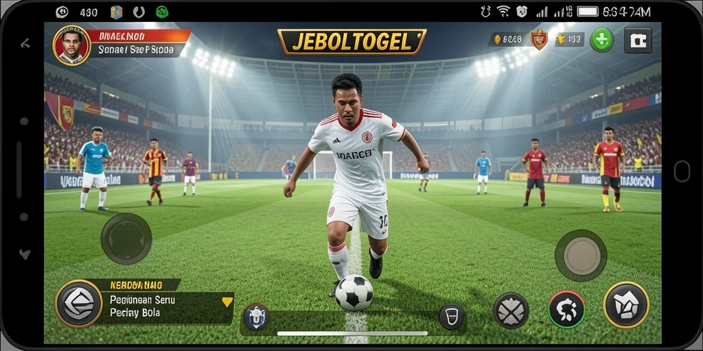 Screenshot gameplay JEBOLTOGEL yang menampilkan aksi seru permainan sepak bola.