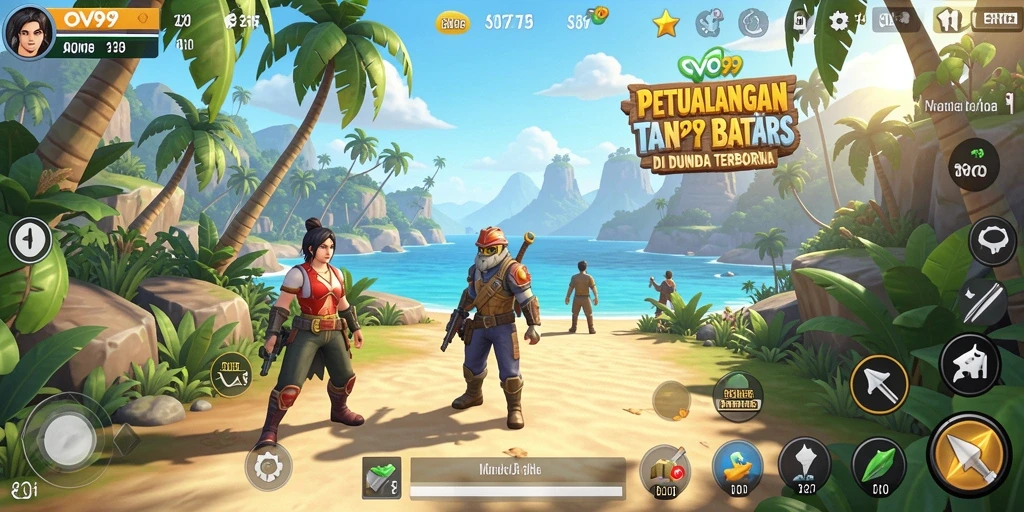 Tampilan gameplay OVO99 yang penuh warna dan detail dunia terbuka.