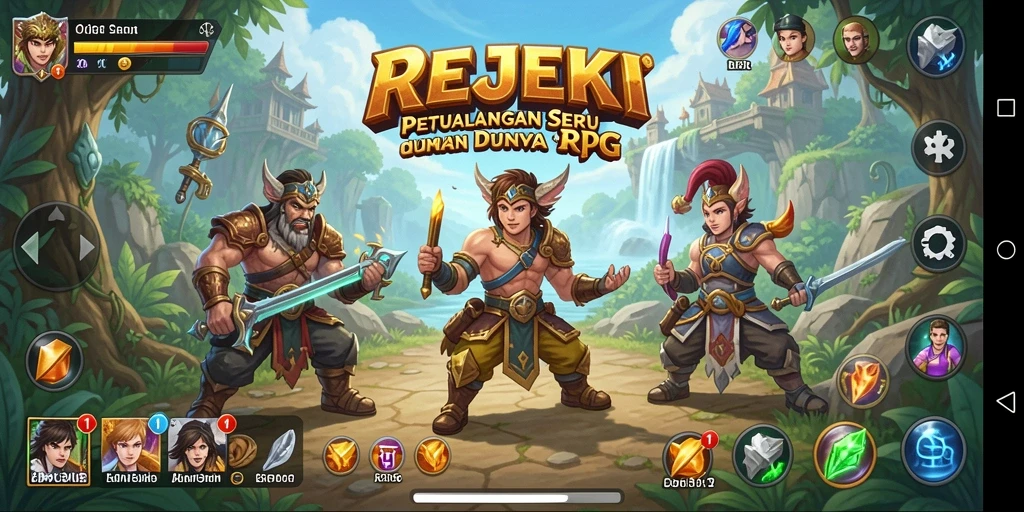 Screenshot utama menampilkan pertarungan seru di dunia REJEKI.